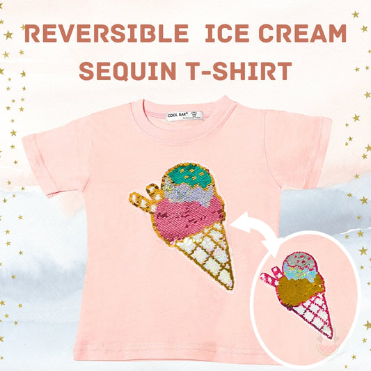 Customised 100% Cotton Reversible Sequin Children Clothing (1 to 7 Years Old) - Ice Cream