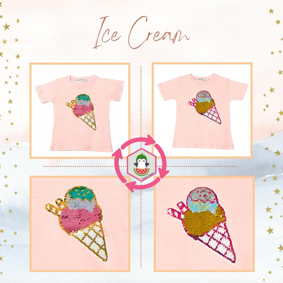 Customised 100% Cotton Reversible Sequin Children Clothing (1 to 7 Years Old) - Ice Cream