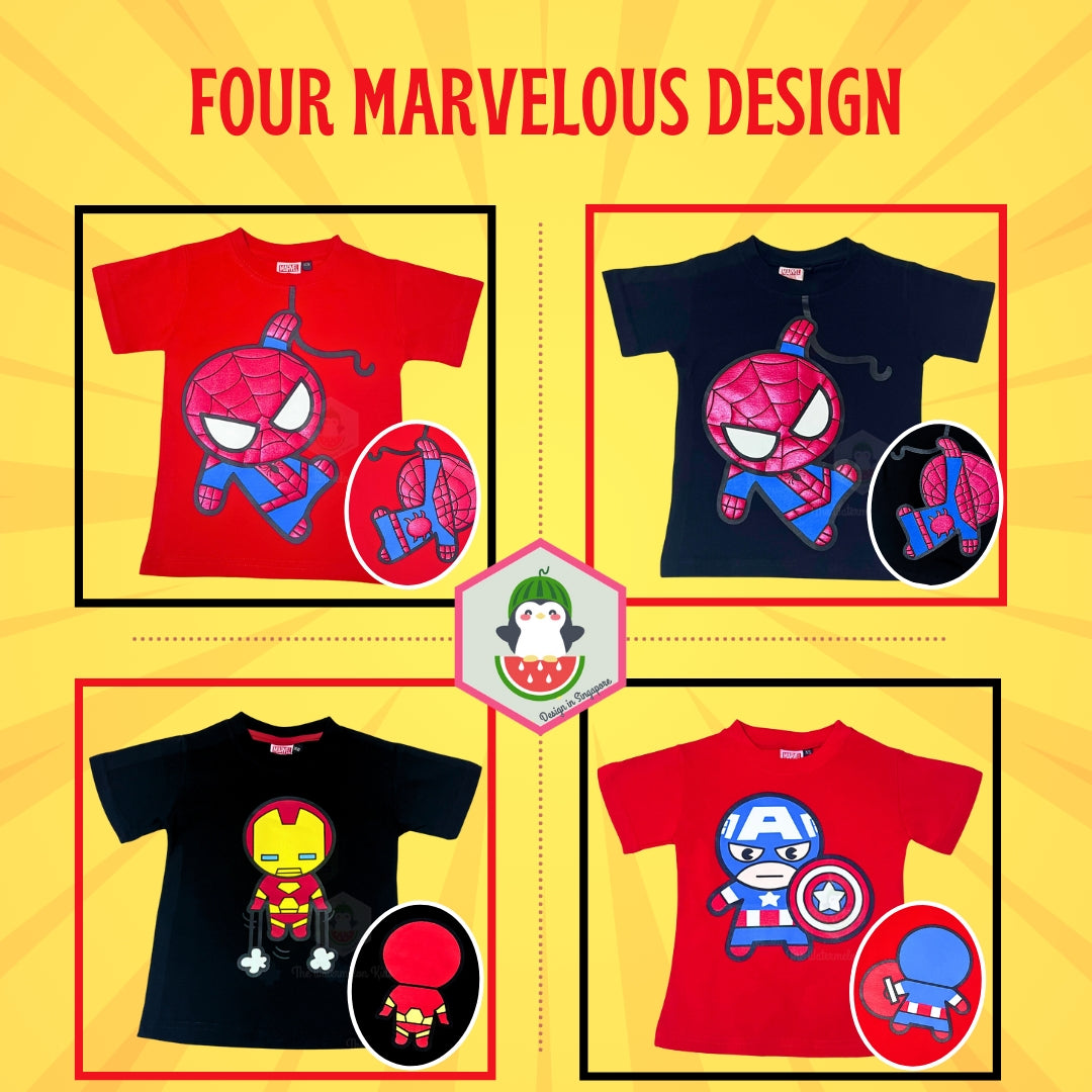 Original Marvel Taiwan 100% Cotton T-Shirt for Children to Adult - Spiderman, Ironman, Captain America