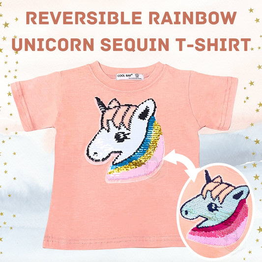 Customised 100% Cotton Reversible Sequin Children Clothing (1 to 7 Years Old) - Rainbow Unicorn