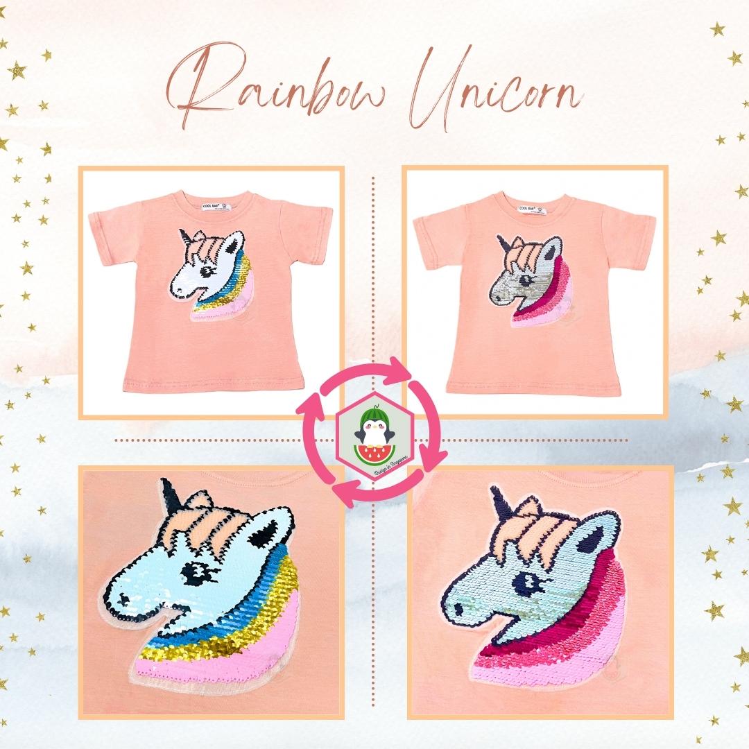 Customised 100% Cotton Reversible Sequin Children Clothing (1 to 7 Years Old) - Rainbow Unicorn