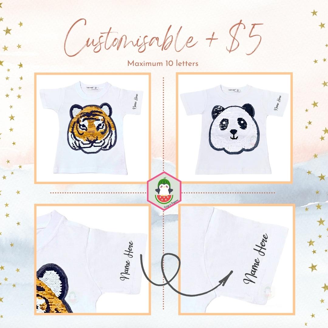 Customised 100% Cotton Reversible Sequin Children Clothing (1 to 7 Years Old) - Tiger Panda