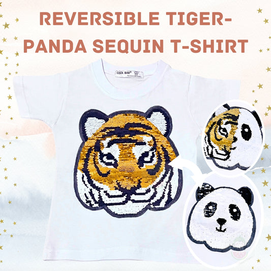 Customised 100% Cotton Reversible Sequin Children Clothing (1 to 7 Years Old) - Tiger Panda