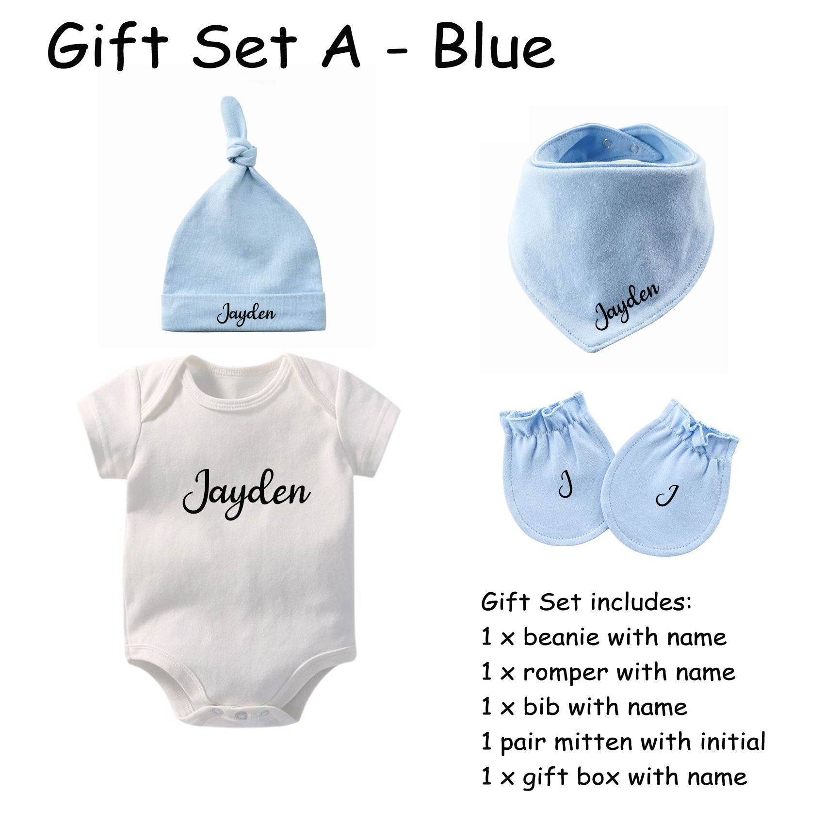 Customised 100% Cotton Baby New Born Gift Set A - thewatermelonkids