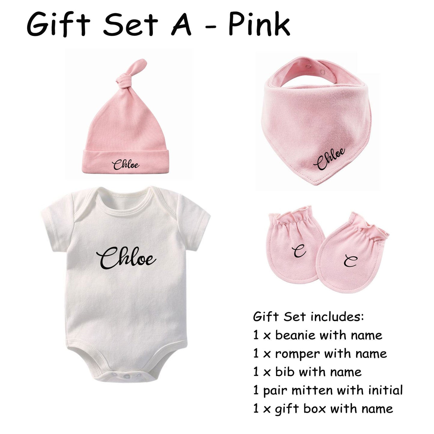 Customised 100% Cotton Baby New Born Gift Set A - thewatermelonkids