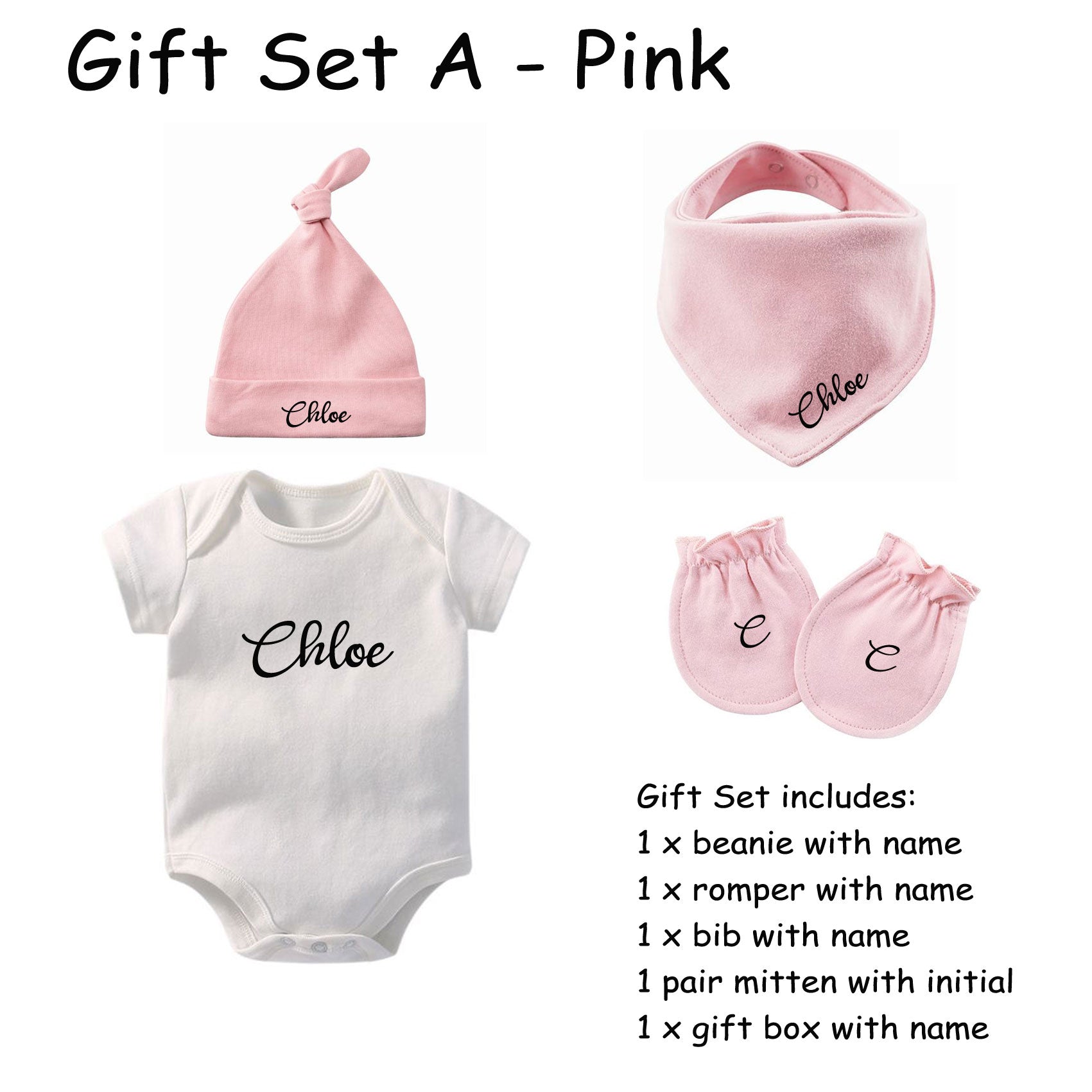 Customised 100% Cotton Baby New Born Gift Set A - thewatermelonkids