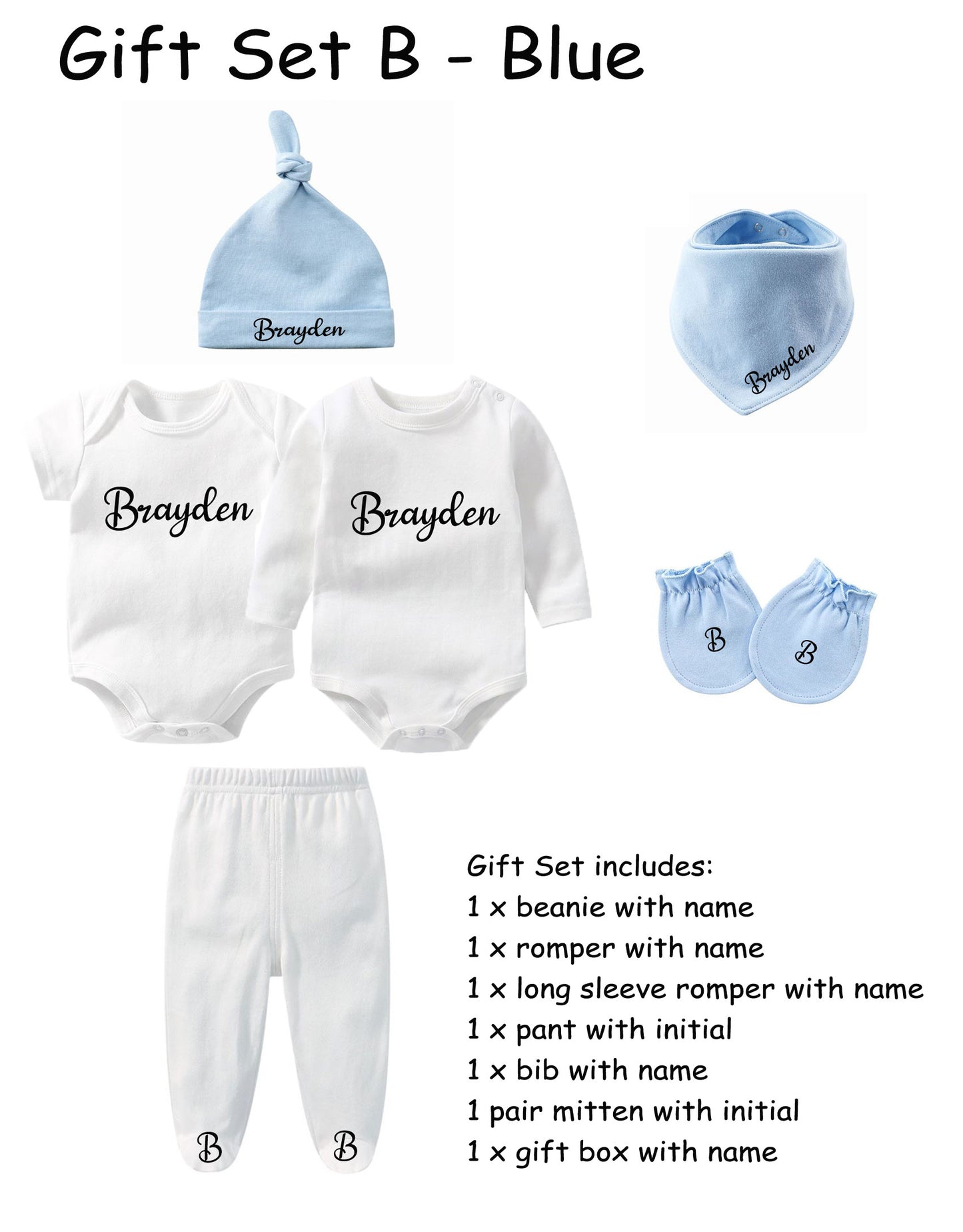 Customised 100% Cotton Premium Baby New Born Gift Set B