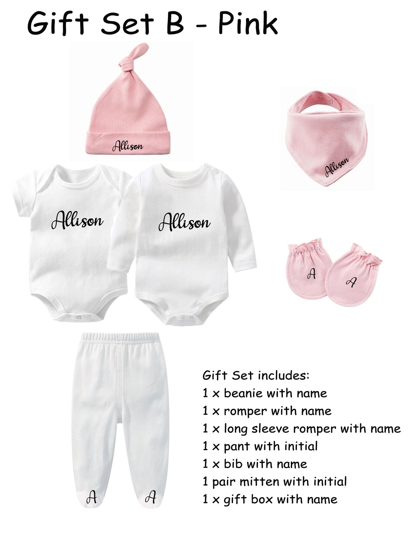 Customised 100% Cotton Premium Baby New Born Gift Set B